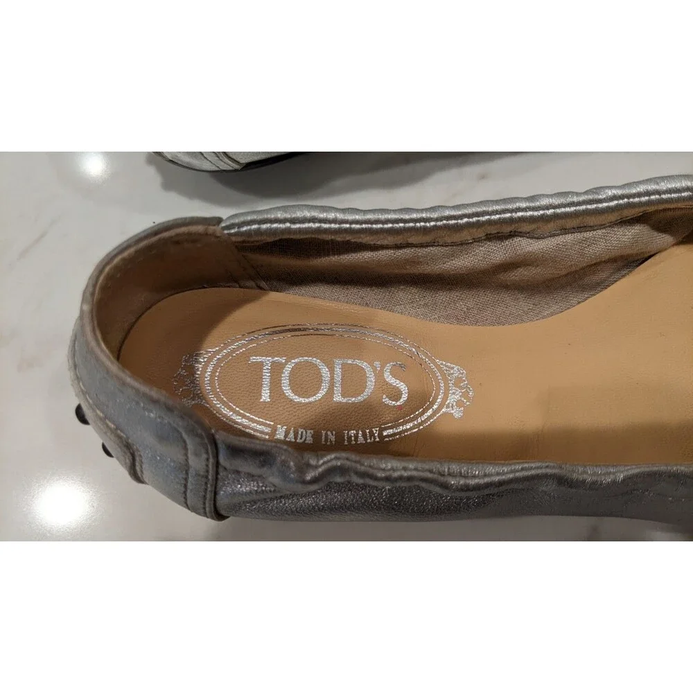 TOD'S Women's Silver Metallic Leather Ballet Flats Size 37/7 - Picture 11 of 12